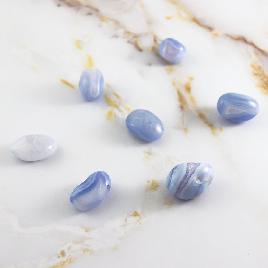 Blue lace Chalcedony rolled stone